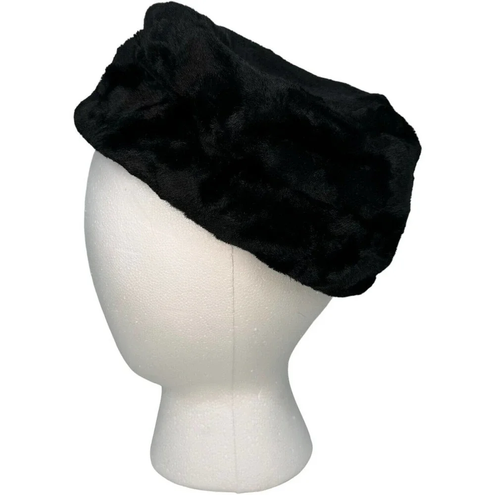 🍀 Vintage Black Faux Fur Winter Hat 22 Inch Circumference